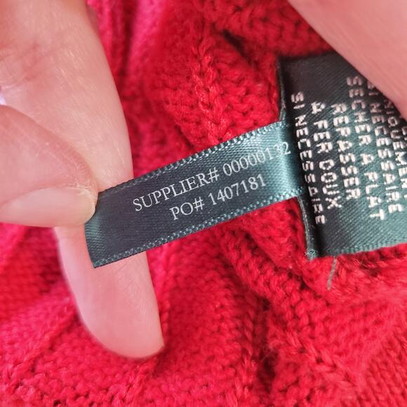 Y2K Ralph Lauren Sweater Womens Medium Red Cable Knit Crewneck Preppy Academia - Picture 7 of 8
